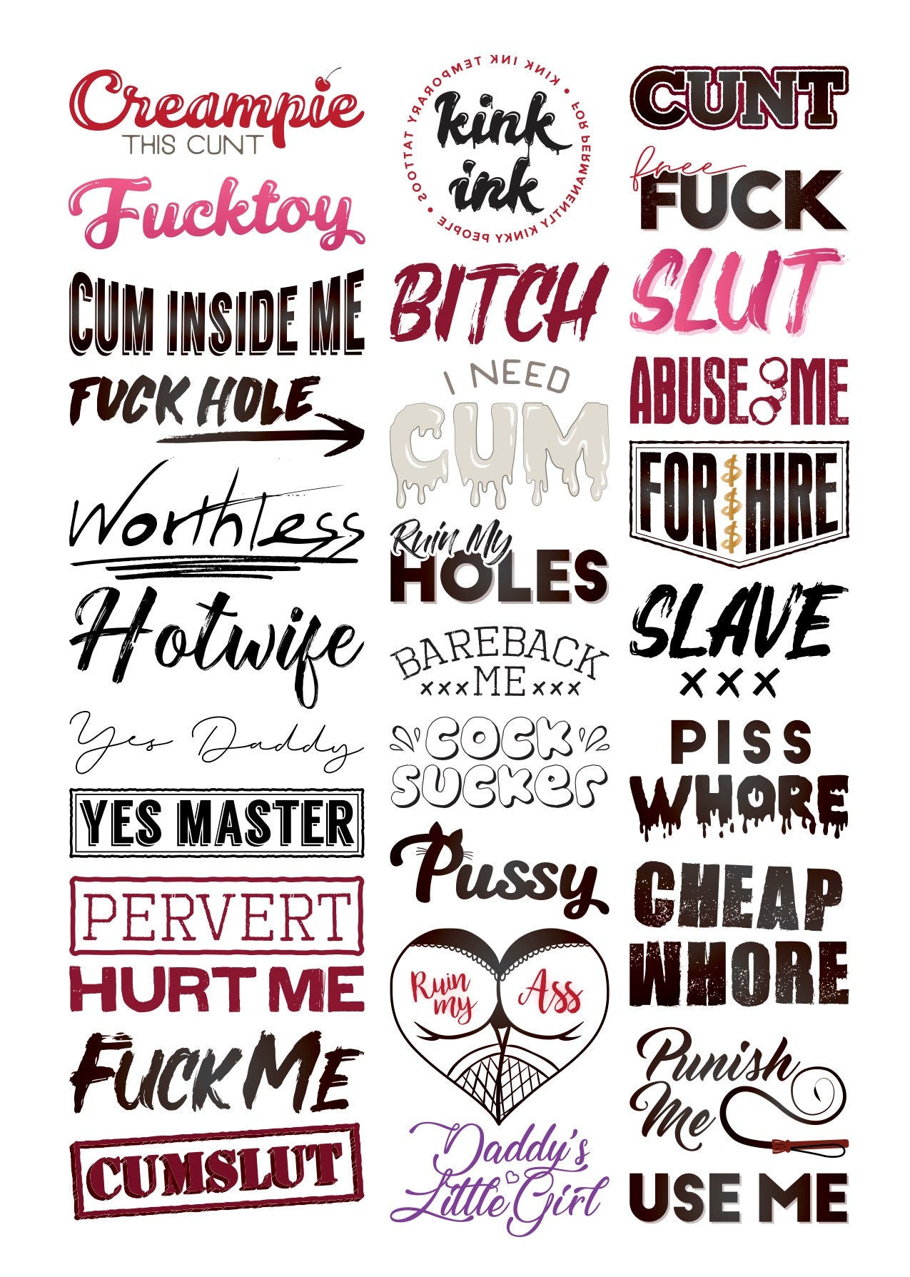 Hardcore Words and Phrases (Mega Sheet picture